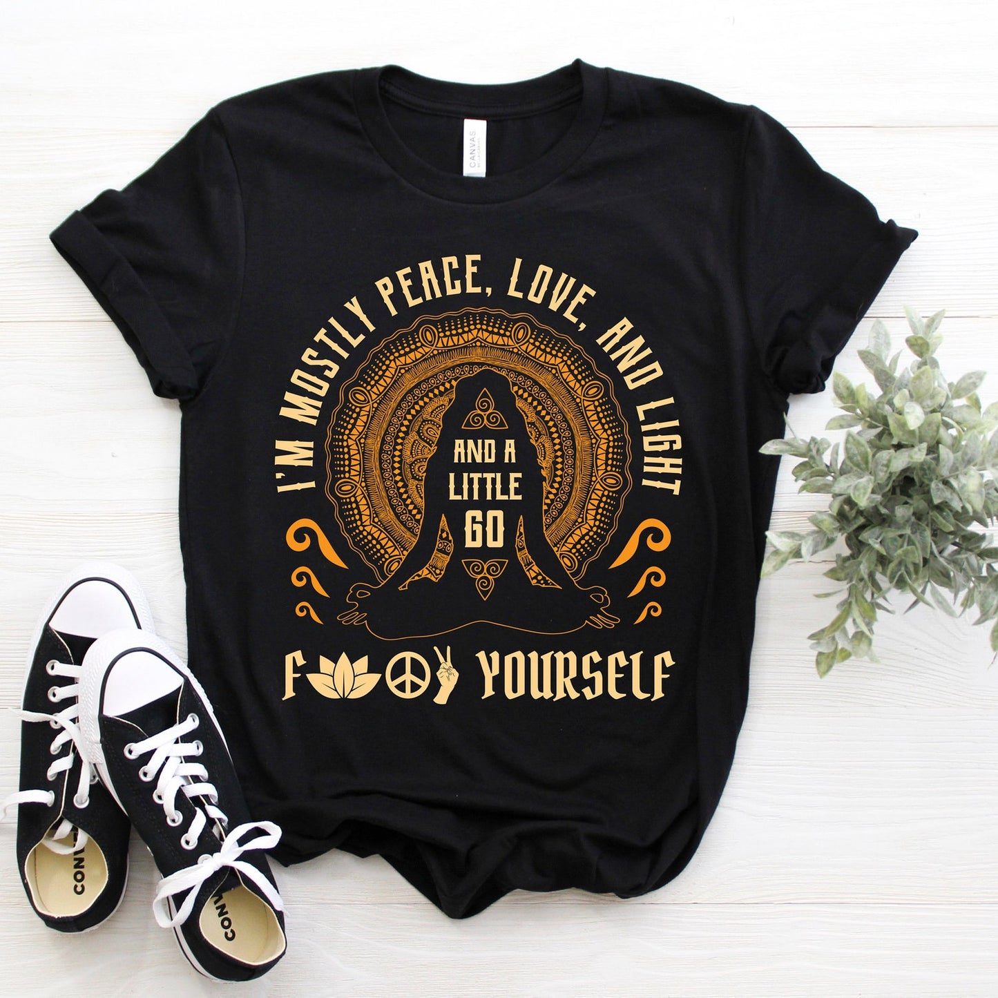 I'm Mostly Peace Love and Light & a Little Go F Yourself T-Shirt, Yoga Gifts for Yoga Instructor, Yoga TShirt, Yoga Shirt Vintage, Yoga Gift