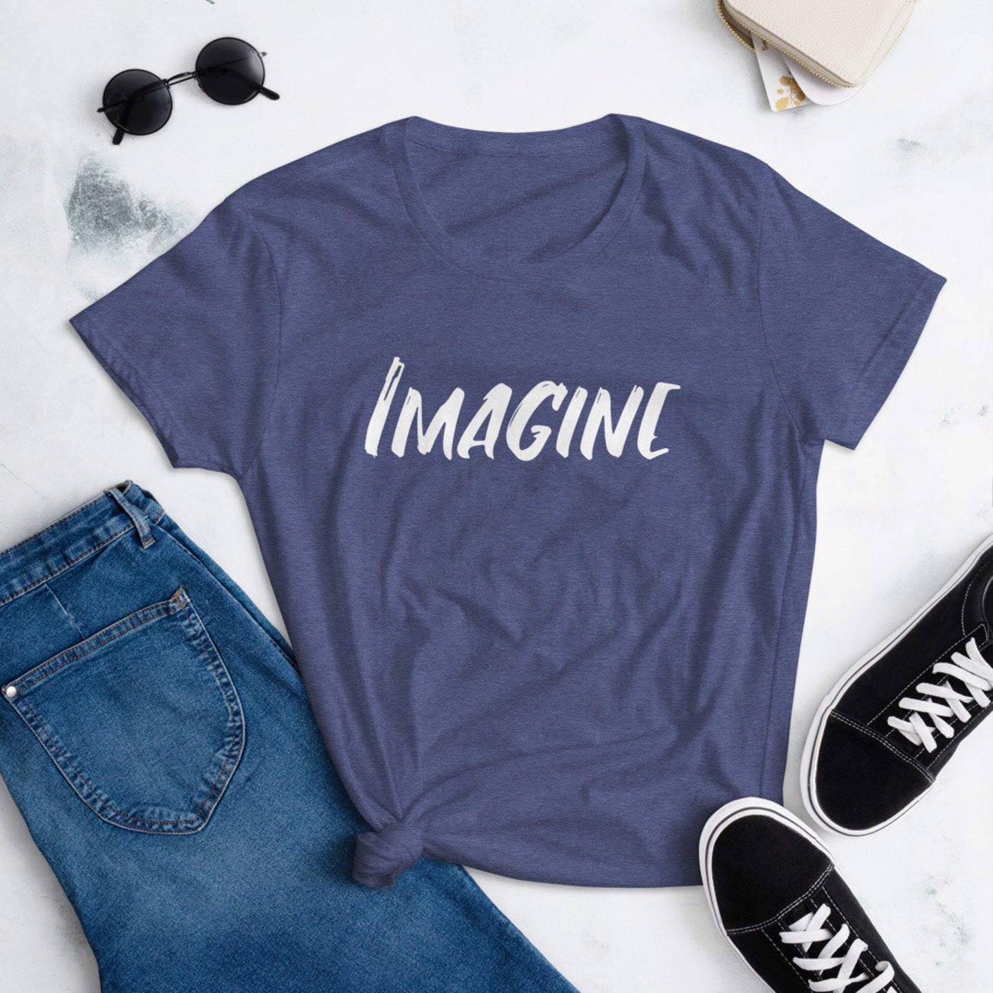 Imagine Women's Fitted T-Shirt | Motivational Inspirational Positive Quotes Workout Yoga Gift Her Tee