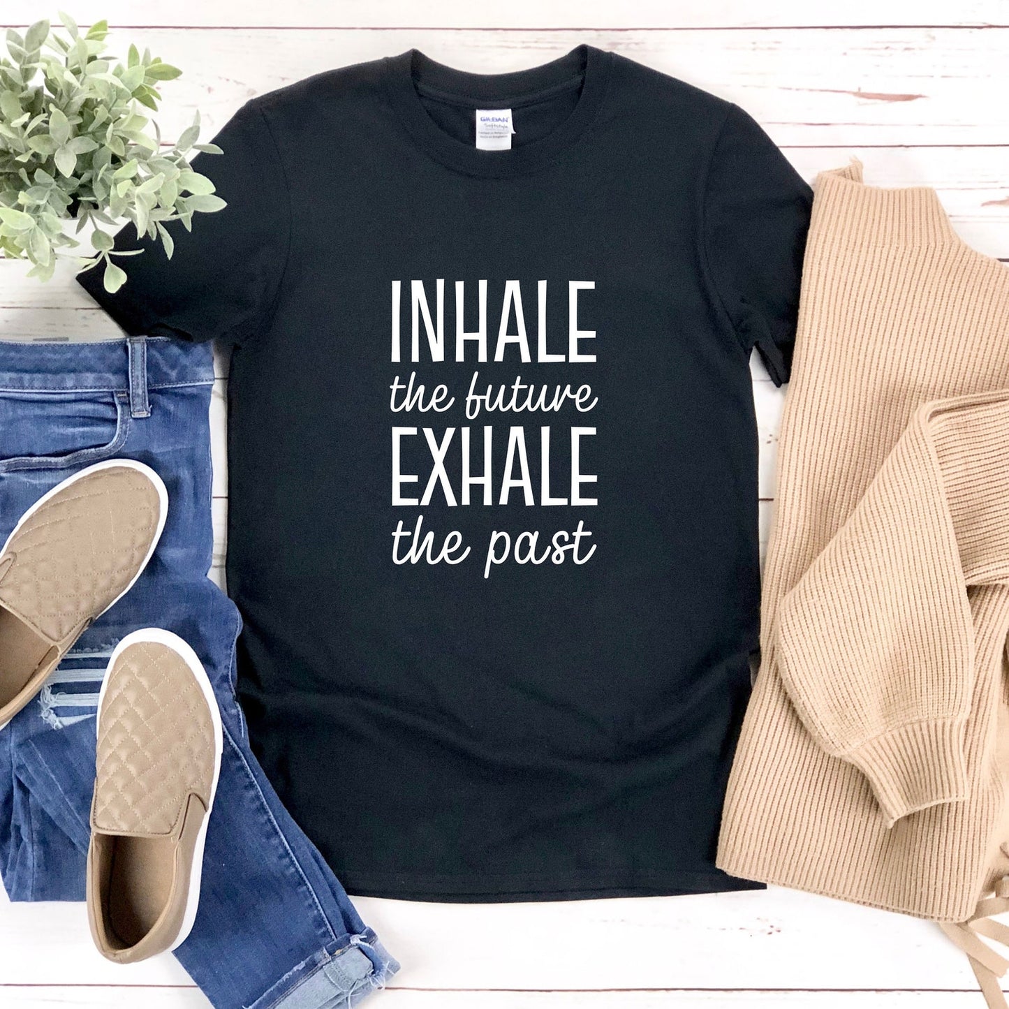 Inhale Exhale Shirt Yoga Teacher Quotes | Future Past Meditation Women Namaste In Bed Tee