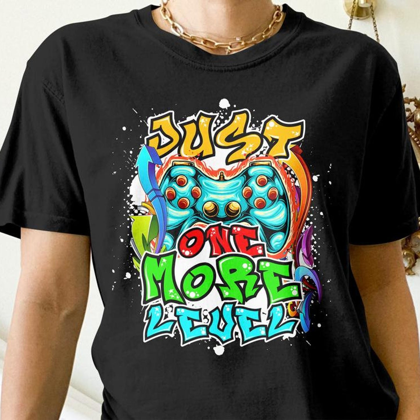 Funny Gamer Shirt, Just One More Level, Funny Gaming Gift, Video Game Graffiti Tees