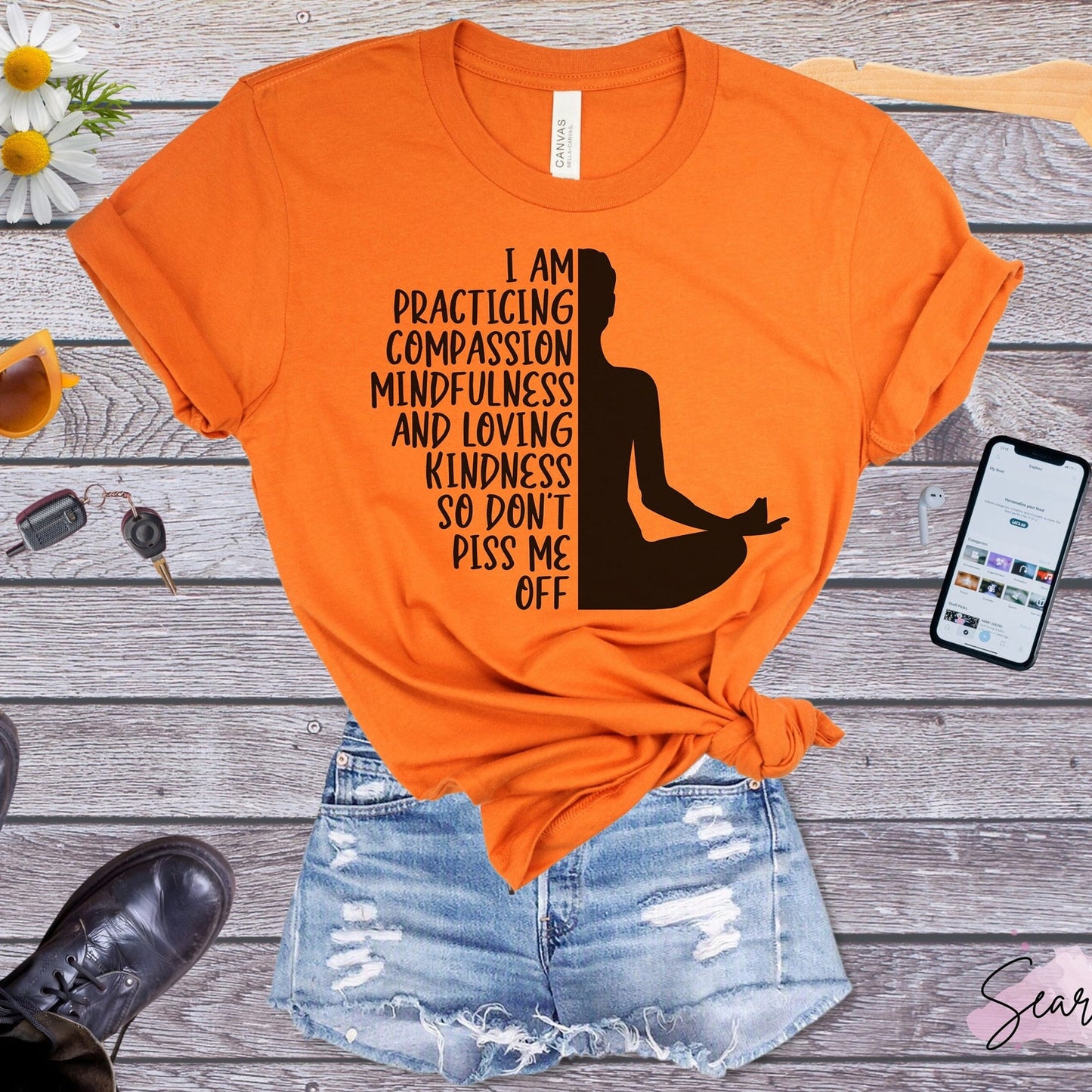 Funny Yoga T-Shirt: Practicing Compassion, Mindfulness Gift Tee