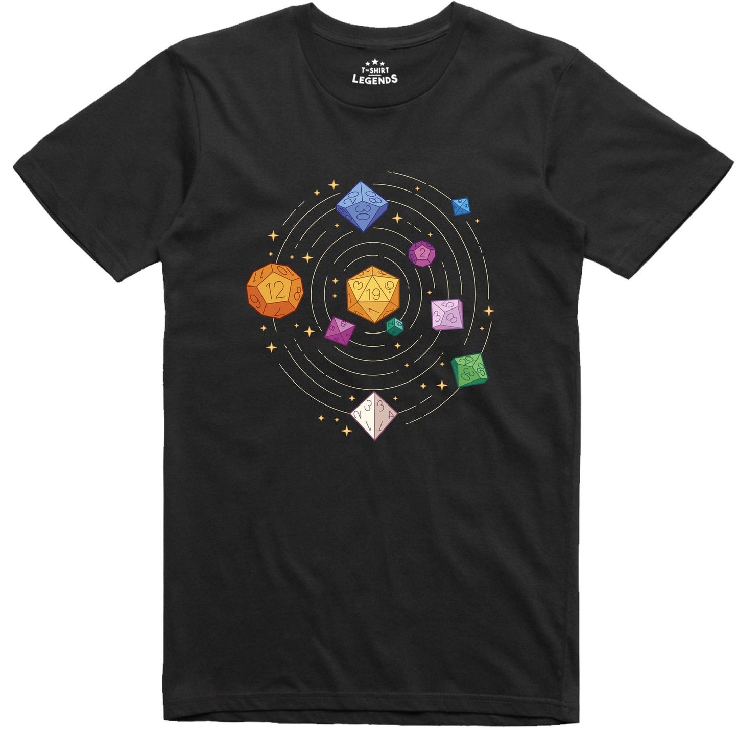 Polyhedral Dice Solar System T-Shirt | Funny Geek Tee | RPG Gamer Apparel