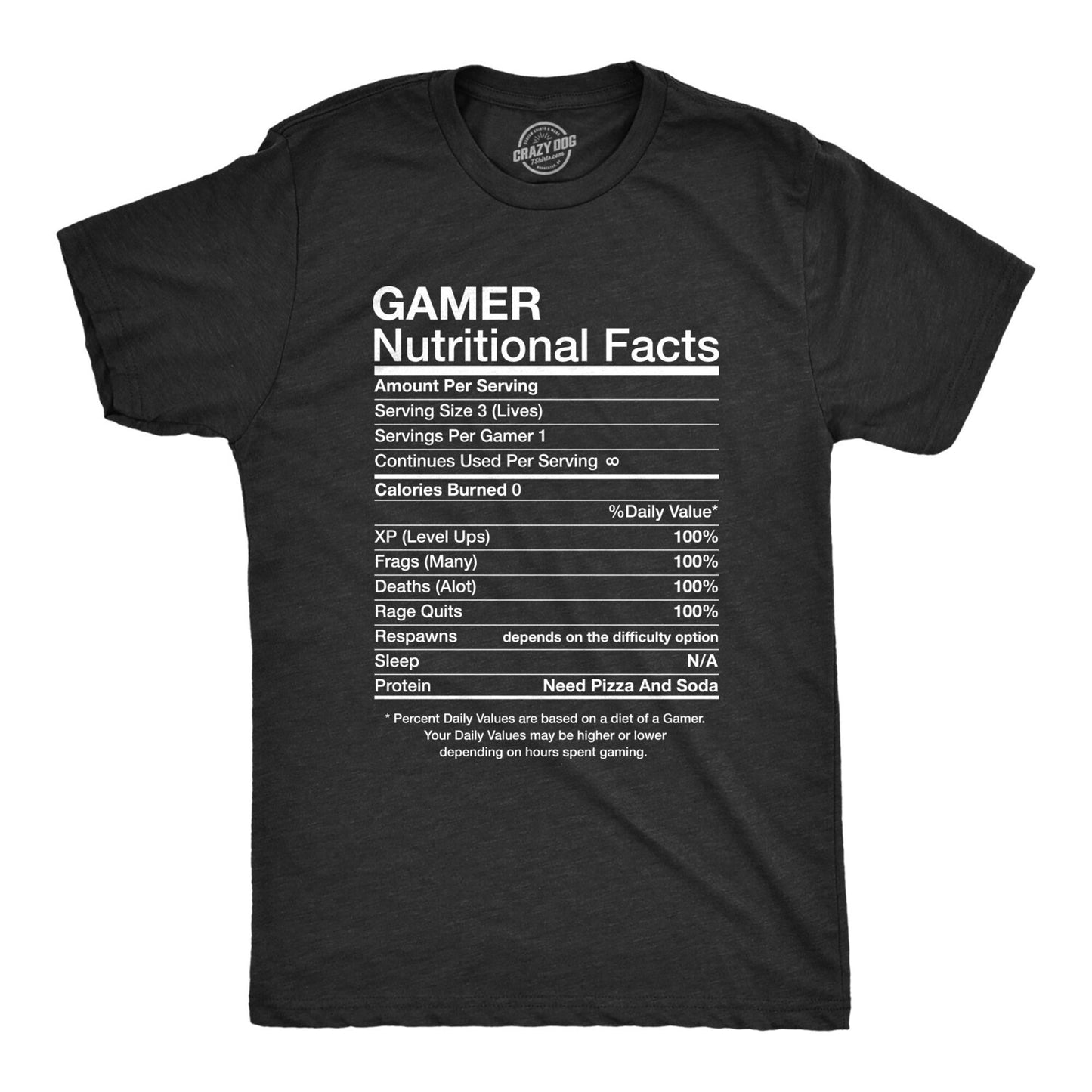 Gamer Nutritional Facts T-Shirt | Funny Video Game Shirt | Vintage Nutrition Facts Tee