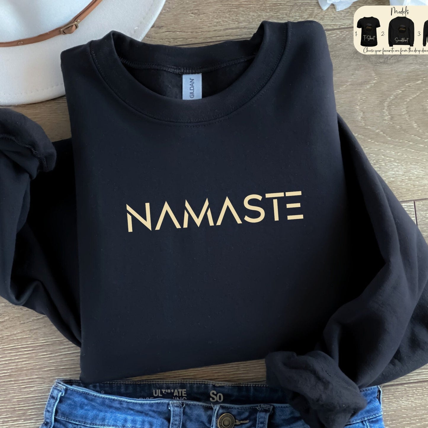Minimalist Namaste Shirt: Boho Script Sweatshirt, Yoga Hoodie, Faith Gift