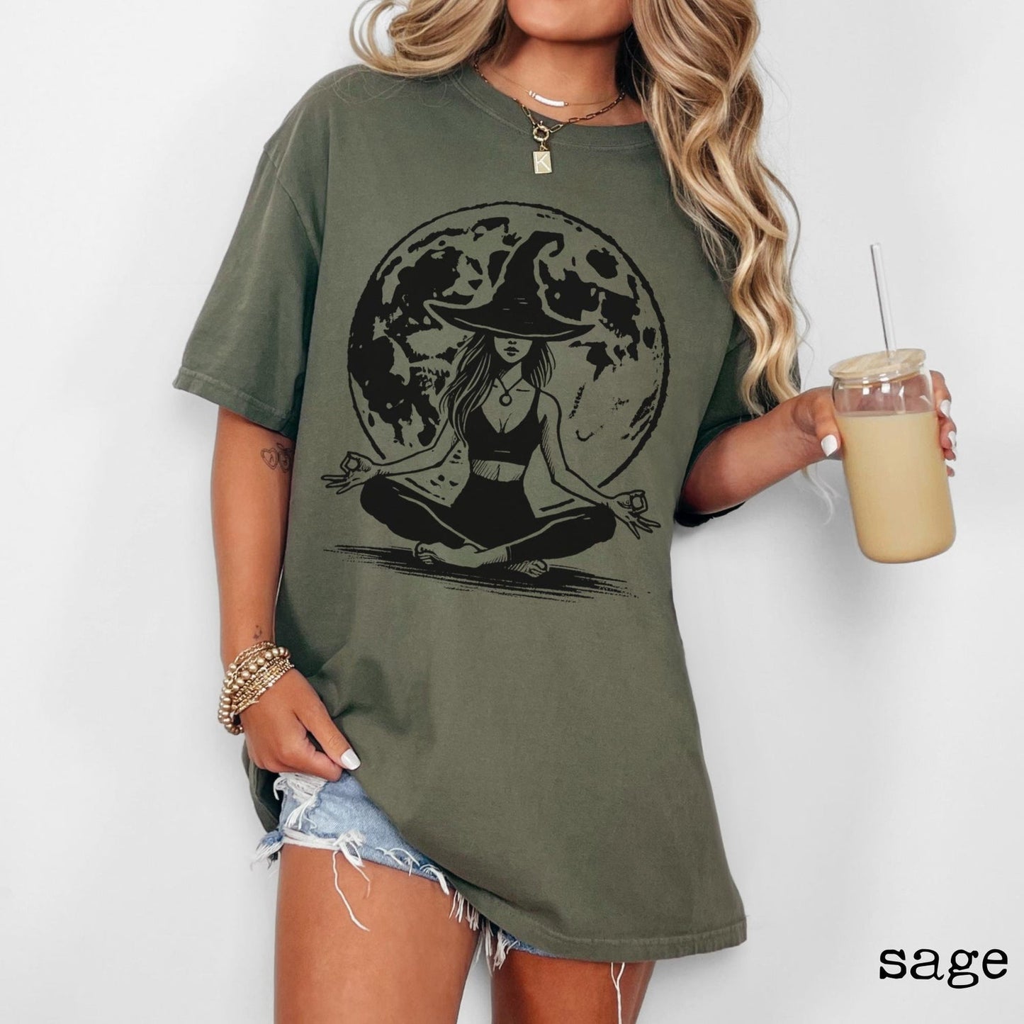 Mystical Witchy Yoga Comfort Colors T-Shirt: Namaste Witches Yogi Meditation Lover Tee