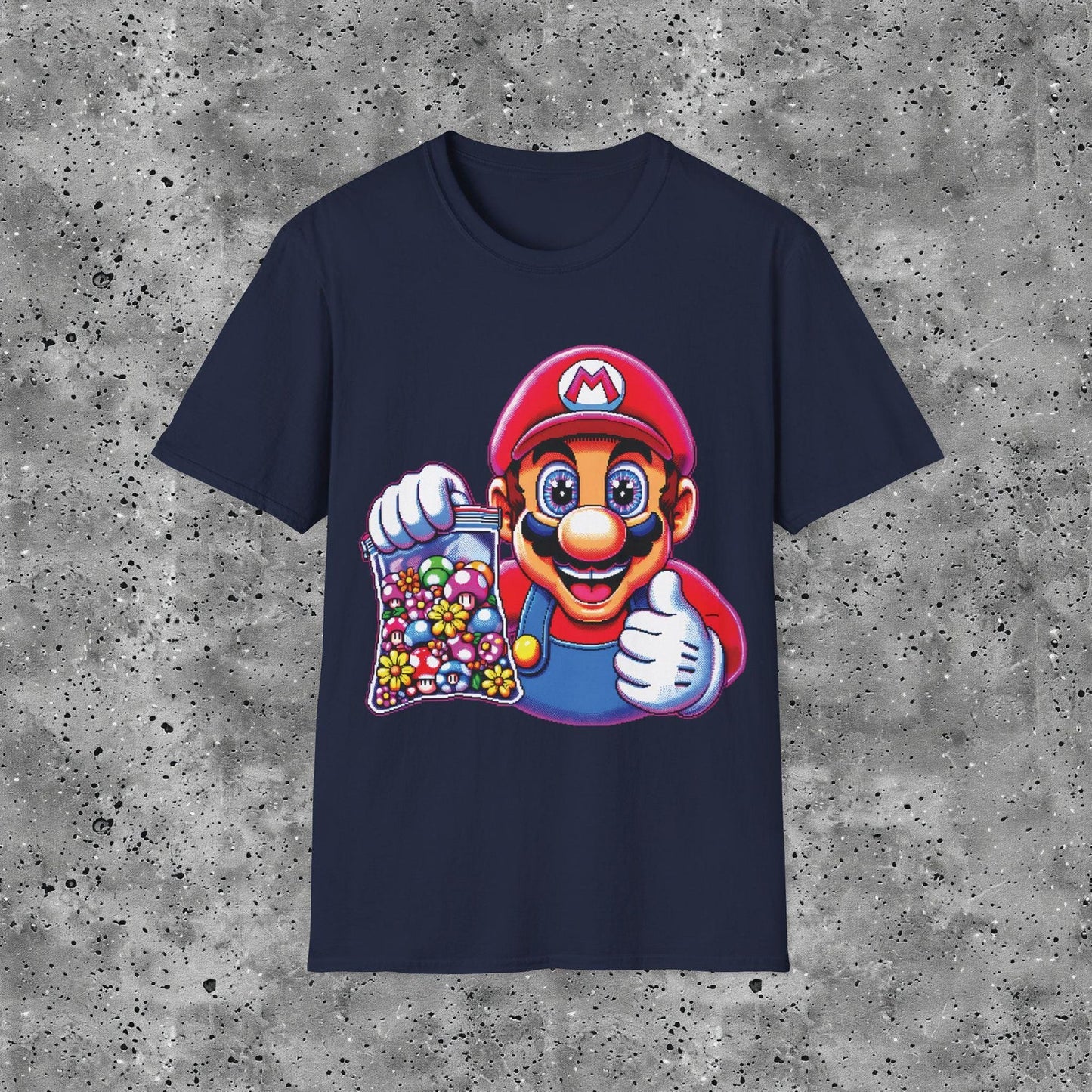 Funny Super Mario Mushrooms Dealer T-Shirt: Retro Gamer Raver Tee