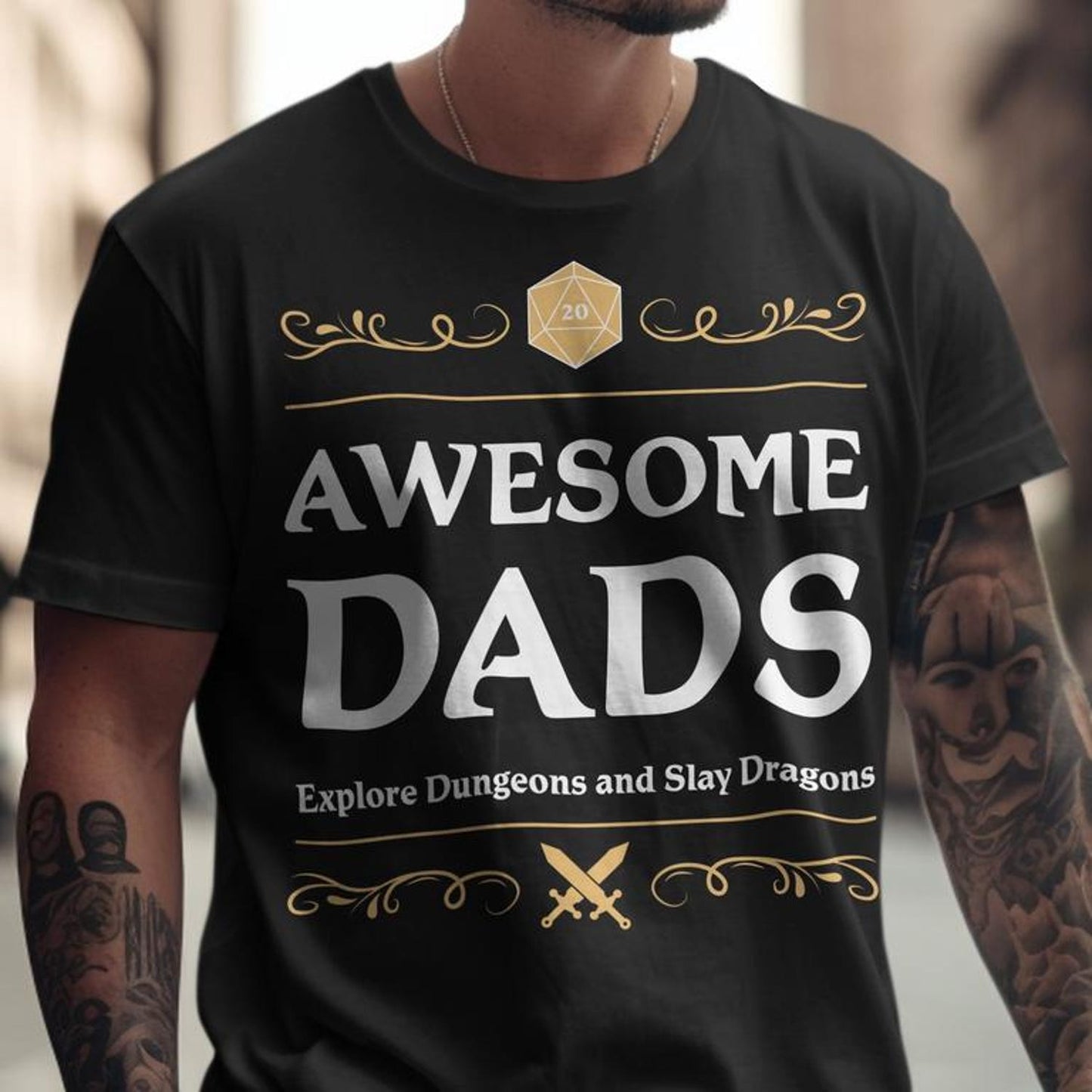 Awesome Dads Dungeons Tabletop RPG Roleplaying Dragons DND Gamer T-Shirt, Funny Father's Day Gift