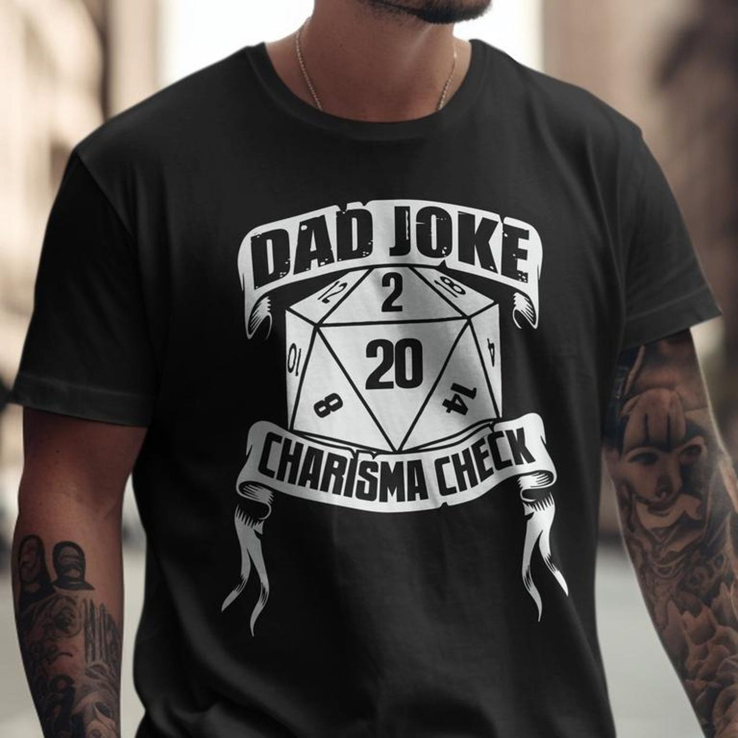 Dad Joke Charisma Check D20 Critical Natural 20 Dungeons Tabletop RPG Roleplaying Dragons DND Gamer T-Shirt, Funny Father's Day Gift