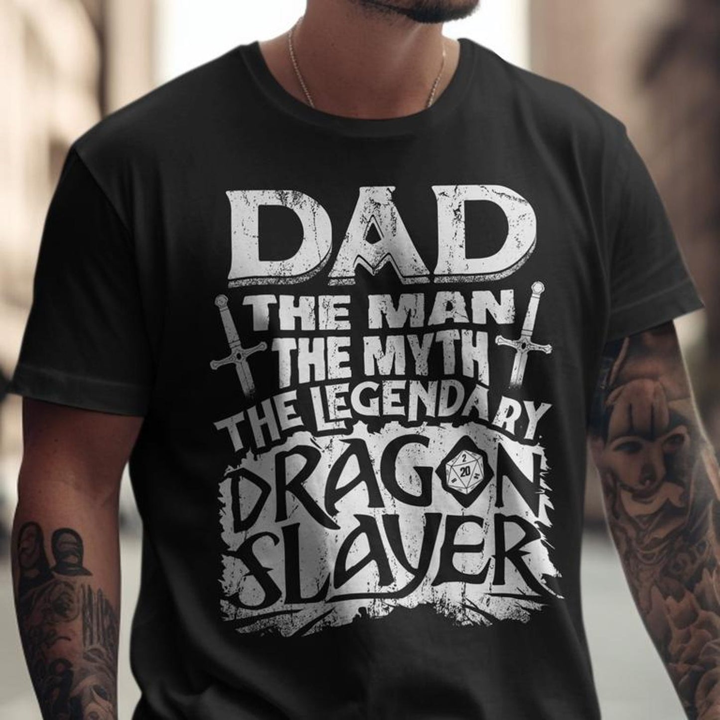 DAD The Man The Myth The Legendary Dragon Slayer Dungeons Tabletop RPG Roleplaying Dragons DND Gamer T-Shirt, Funny Father's Day Gift