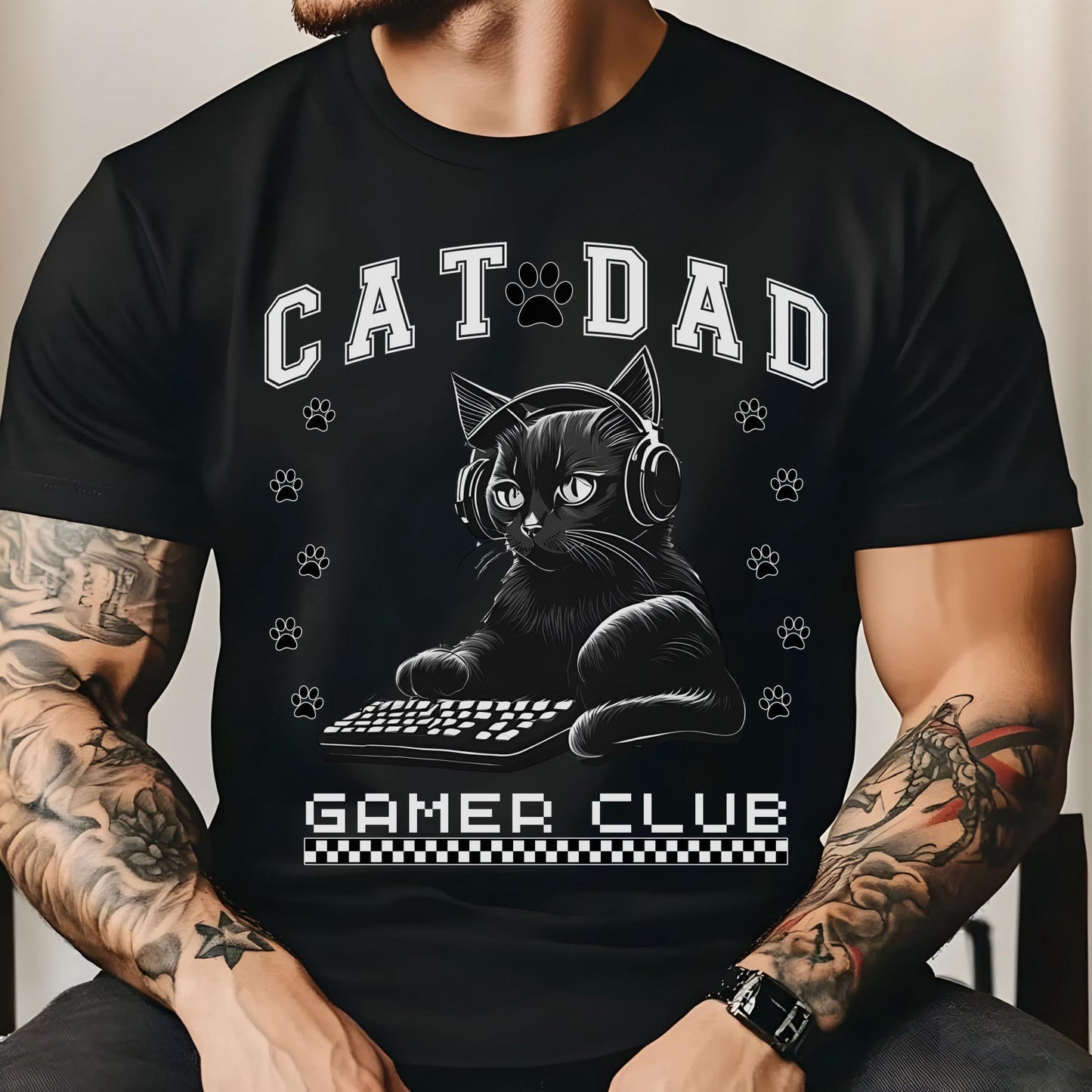 Funny Cat Dad Gamer Club Moisture Wicking Shirt, Gamer Gift For Him, Cat Dad Father's Day Gift for Husband, Boyfriend, Son or Son in Law
