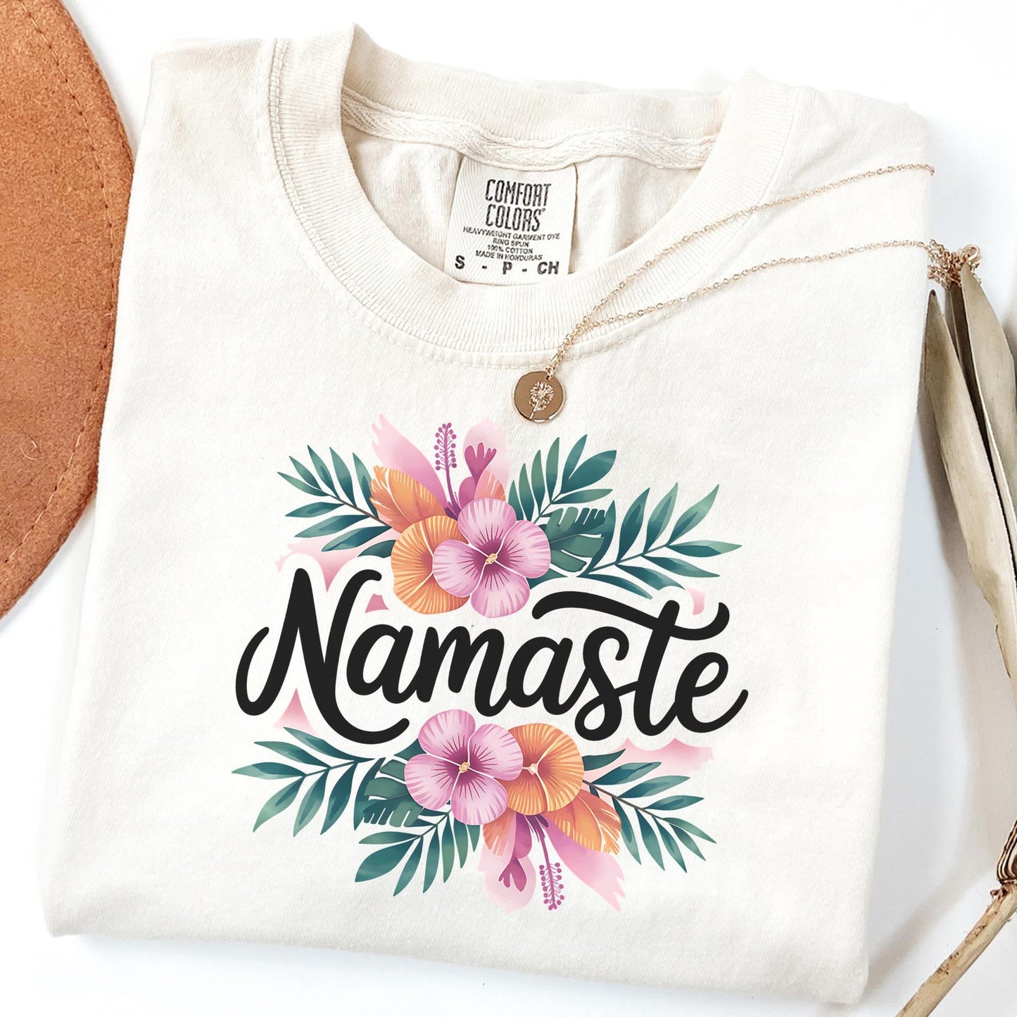 Floral Namaste T-Shirt: Yoga Meditation Top with Backprint