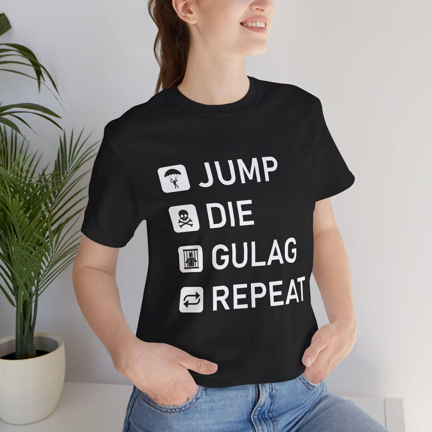Warzone T Shirt | Jump Die Gulag Repeat Funny Tee | COD Warzone Gamer Gift