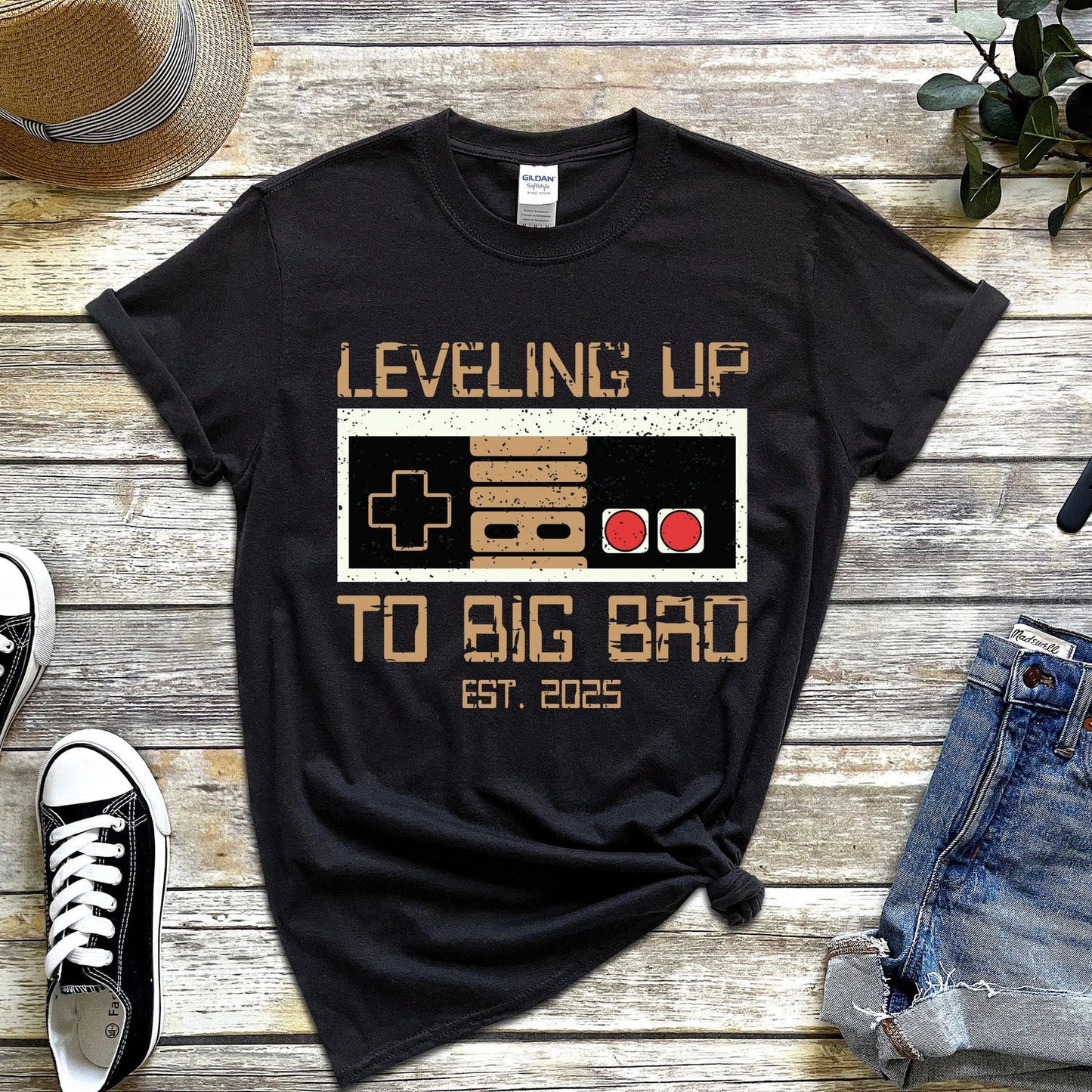 Leveling Up to Big Bro T-Shirt, Funny Gamer Shirt, Big Brother Announcement, Video Game Tee, Retro Gaming Shirt, EST 2025 Shirt