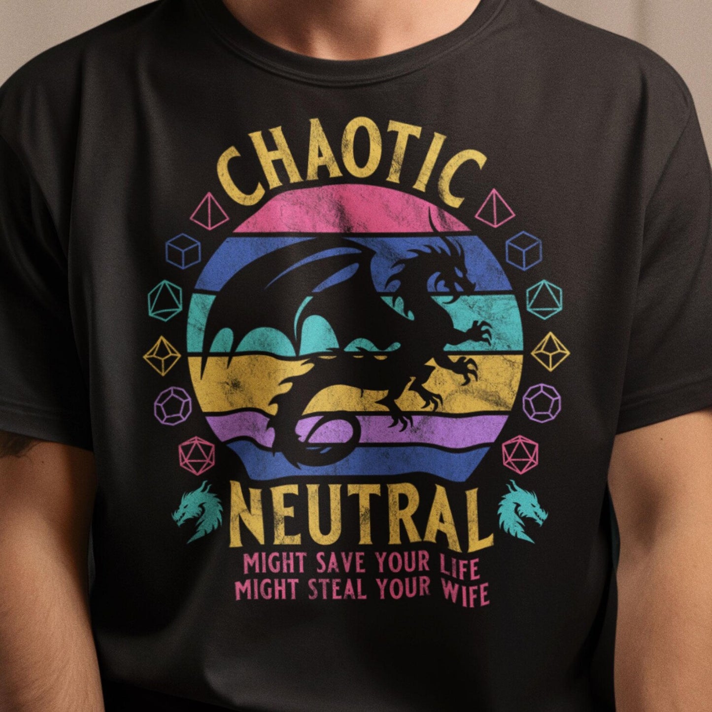 D&D Chaotic Neutral T-Shirt | Funny 80s Sunset Tee | Gift For Tabletop Gamers