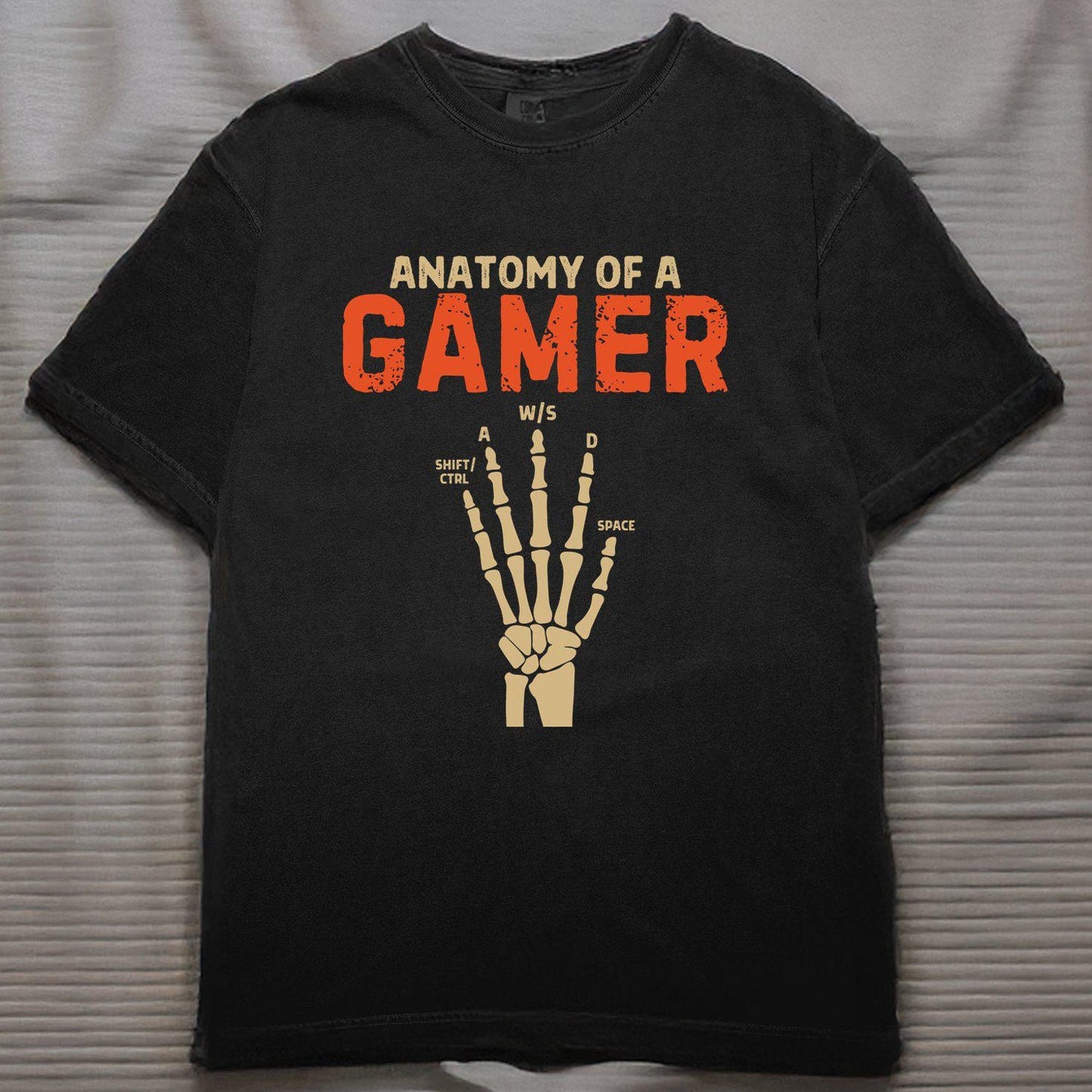 Gamer Hand Skeleton WASD T-Shirt | Funny PC Gaming Gift | Retro Keyboard Tee
