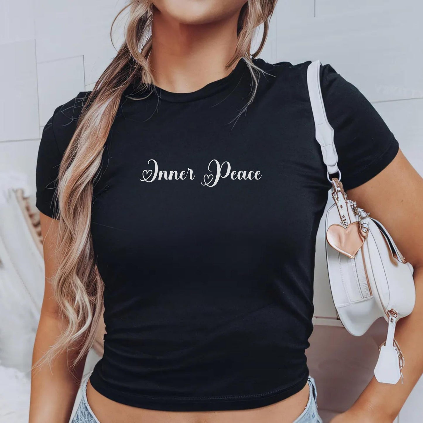 Baby Tee Inner Peace Aesthetic T-Shirt | Minimalist Self Care Positive Mindfulness Spiritual Crop Top Gift Tee