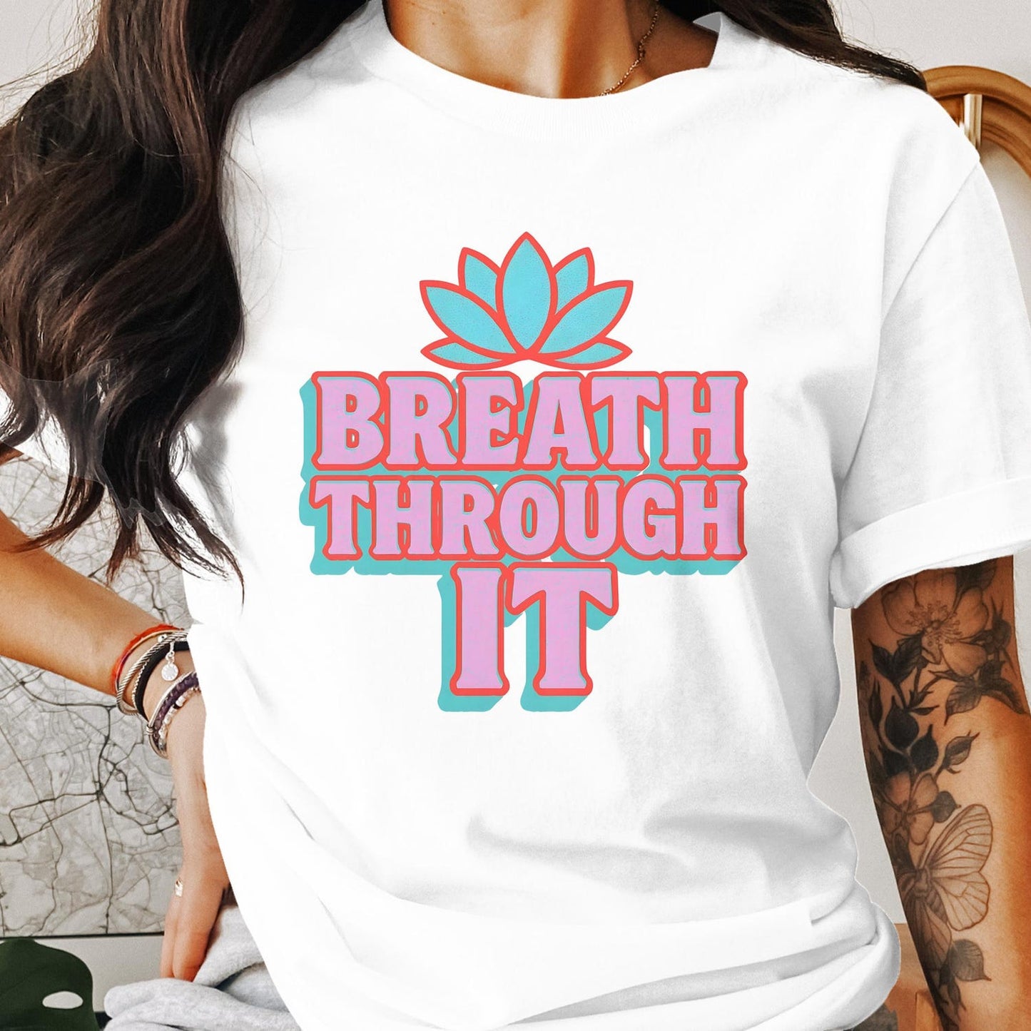 Lotus Flower T-Shirt Sweatshirt Tank Top | Breath Through It Yoga Meditation Tee