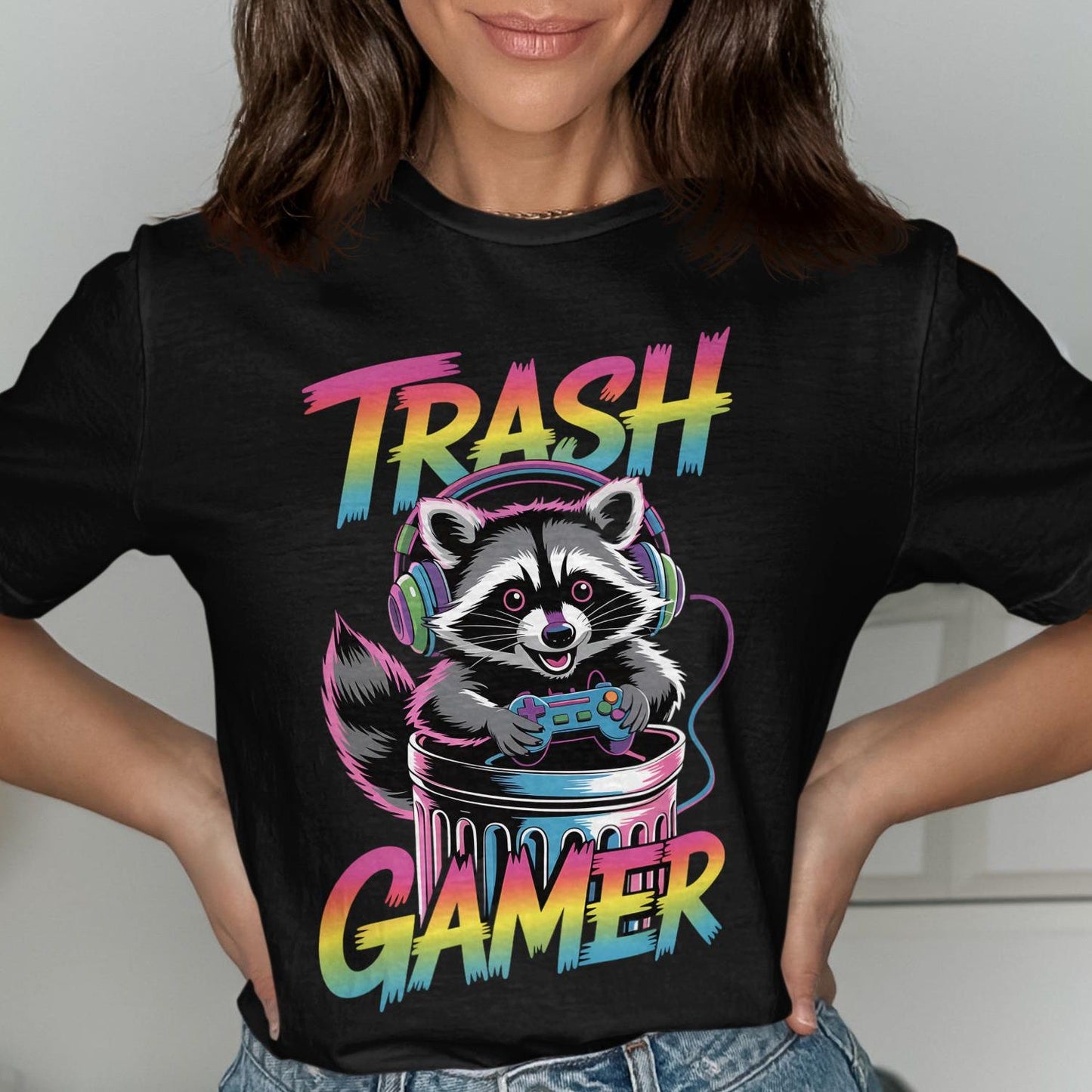 Trash Gamer T-Shirt | Cute Raccoon Gaming Tee | Funny Animal Shirt Gift