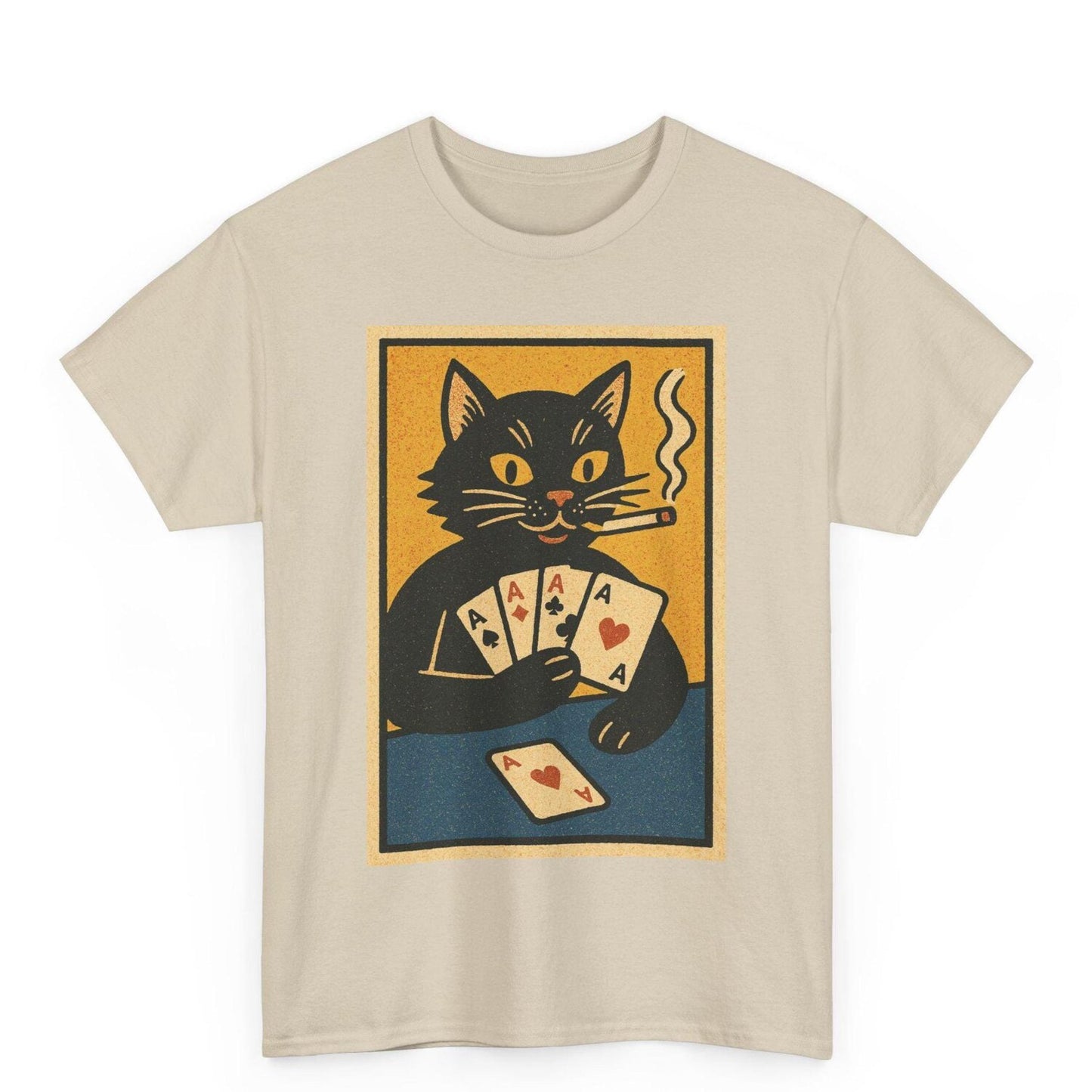 Poker Cat T Shirt | Retro Comic Style Funny Cat Tee | Vintage Graphic Gift