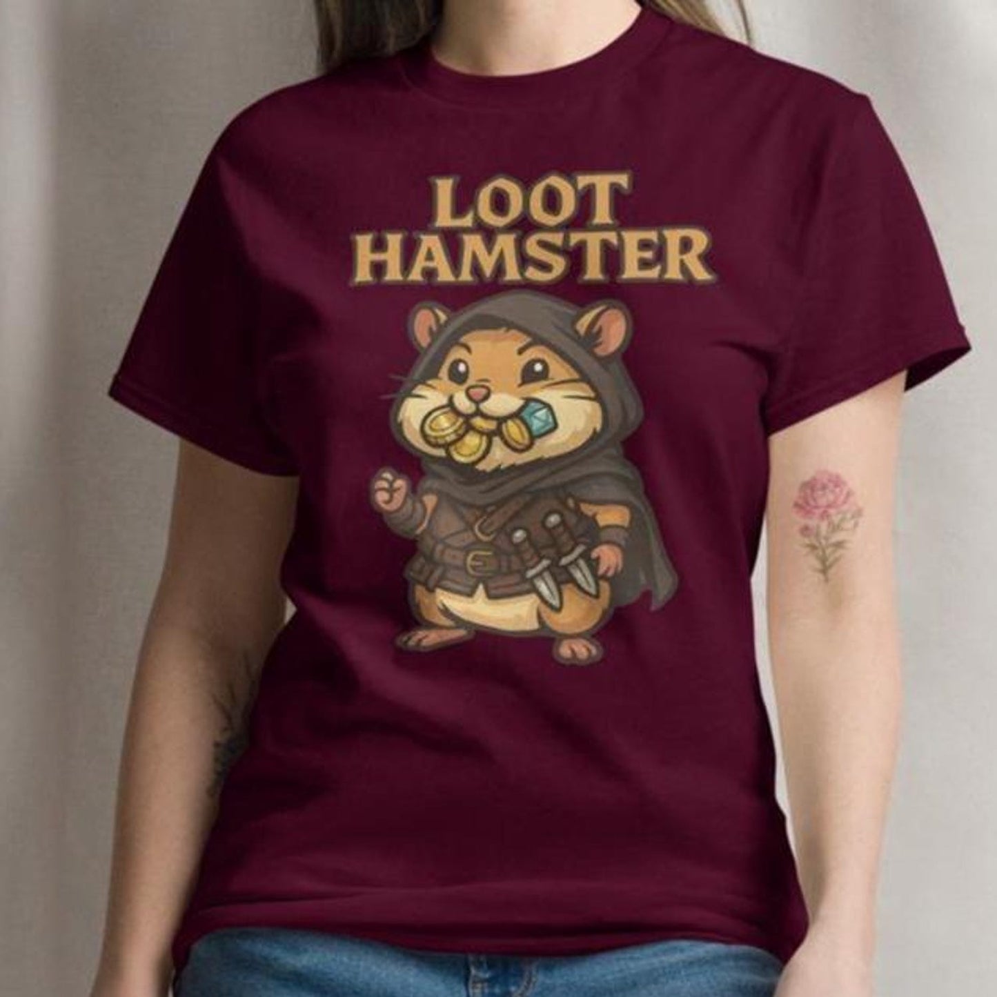 Funny Hamster Rogue Fantasy T-Shirt | Loot Hamster | Gift for RPG Players | Role-Playing Shirt for DnD Fans, Nerds & Gamers | Unisex