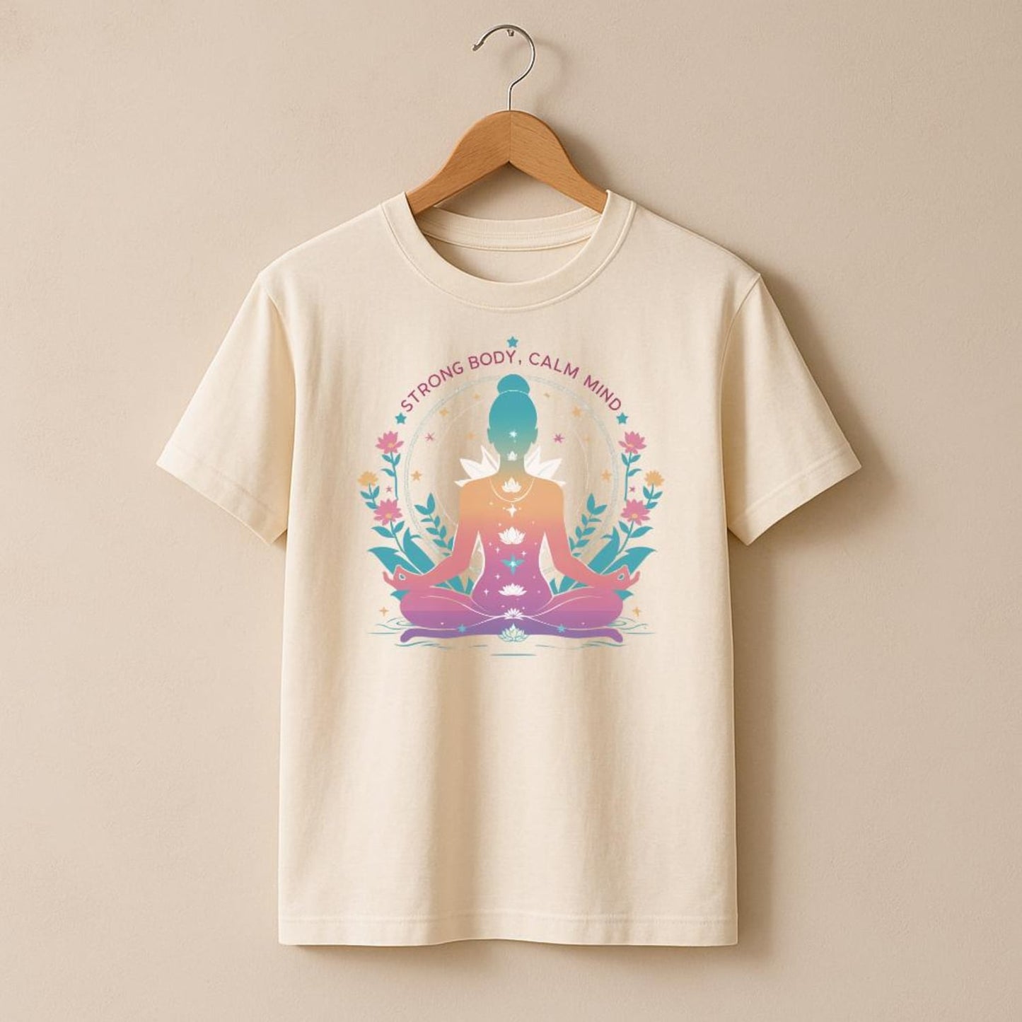 Meditating Woman Yoga T-Shirt | Strong Body Calm Mind Spiritual Tee