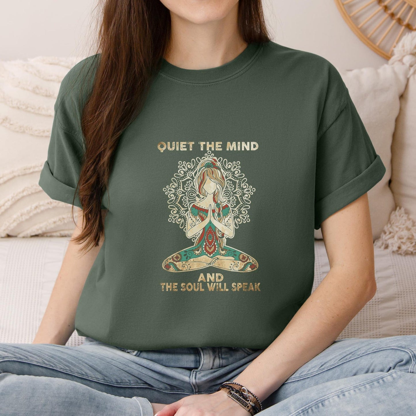 Meditation T-Shirt: Boho Yoga Mandala, Quiet The Mind Gift Namaste Apparel