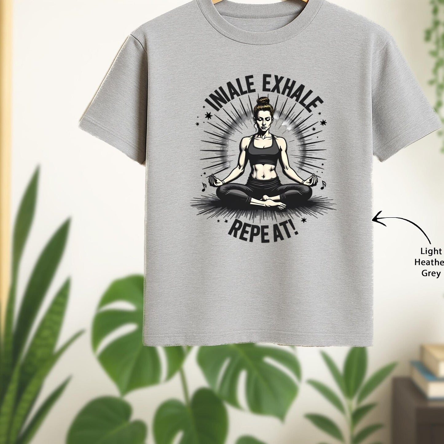 Funny Yoga Shirt: Inhale Exhale Repeat Gym Life Retro Badge Tee Gift