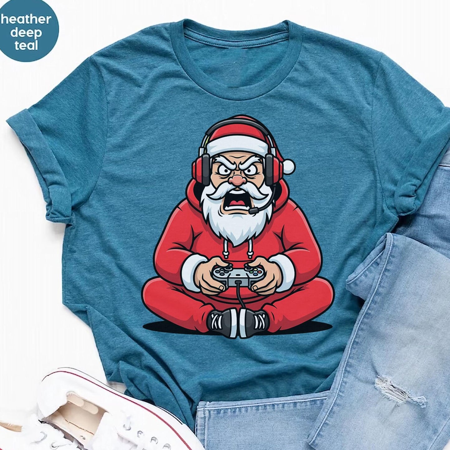 Santa Gamer T-Shirt | Funny Christmas Gift For Gamers | Nerdy Holiday Shirt
