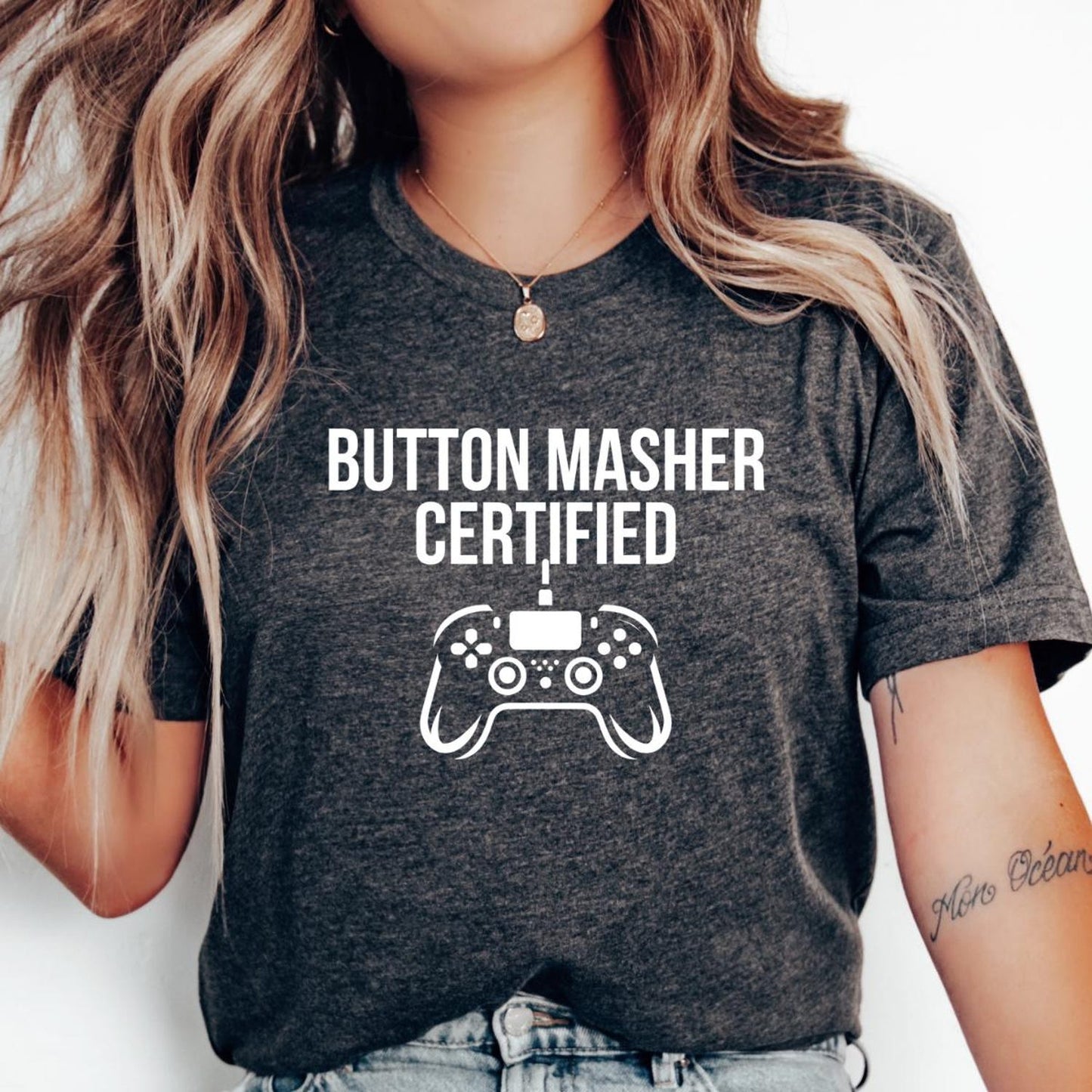 Button Masher Certified Unisex Tee | Gamer Gift | Casual Wear | Playful Graphic Tee | Video Game Apparel | Funny T-Shirt