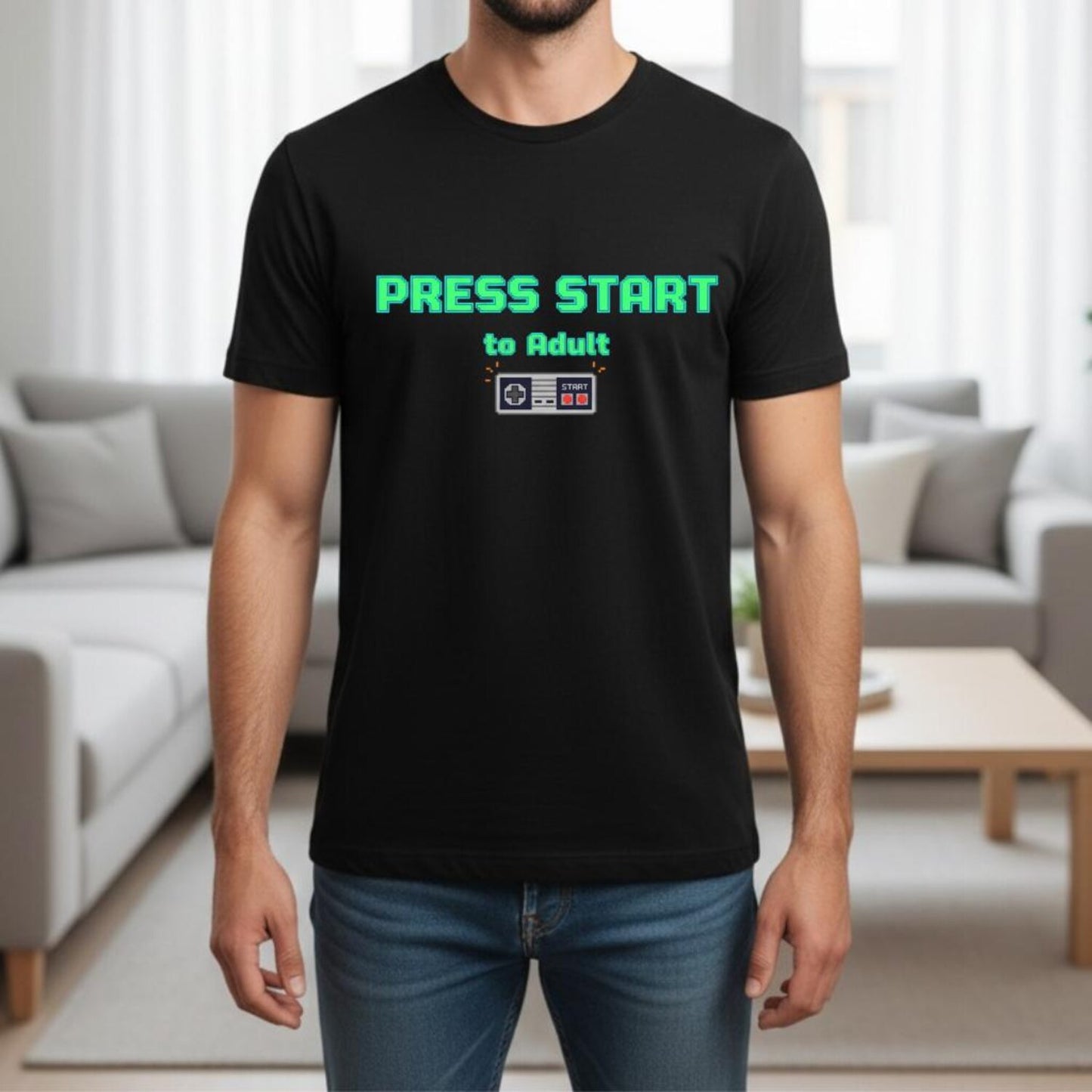 Gamer T Shirt Press Start to Adult Tee Funny Gaming Meme Shirt Gift for Young Adults and Gamers Unisex Casual Apparel
