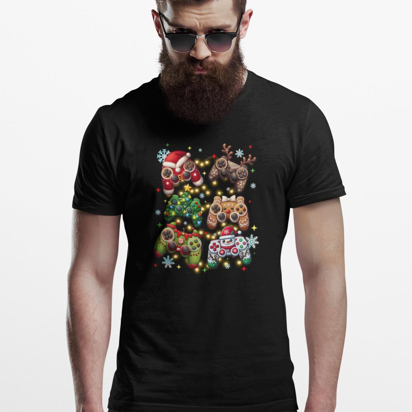 Festive Gamer T-Shirt: Holiday Controllers, Unisex Gaming Apparel
