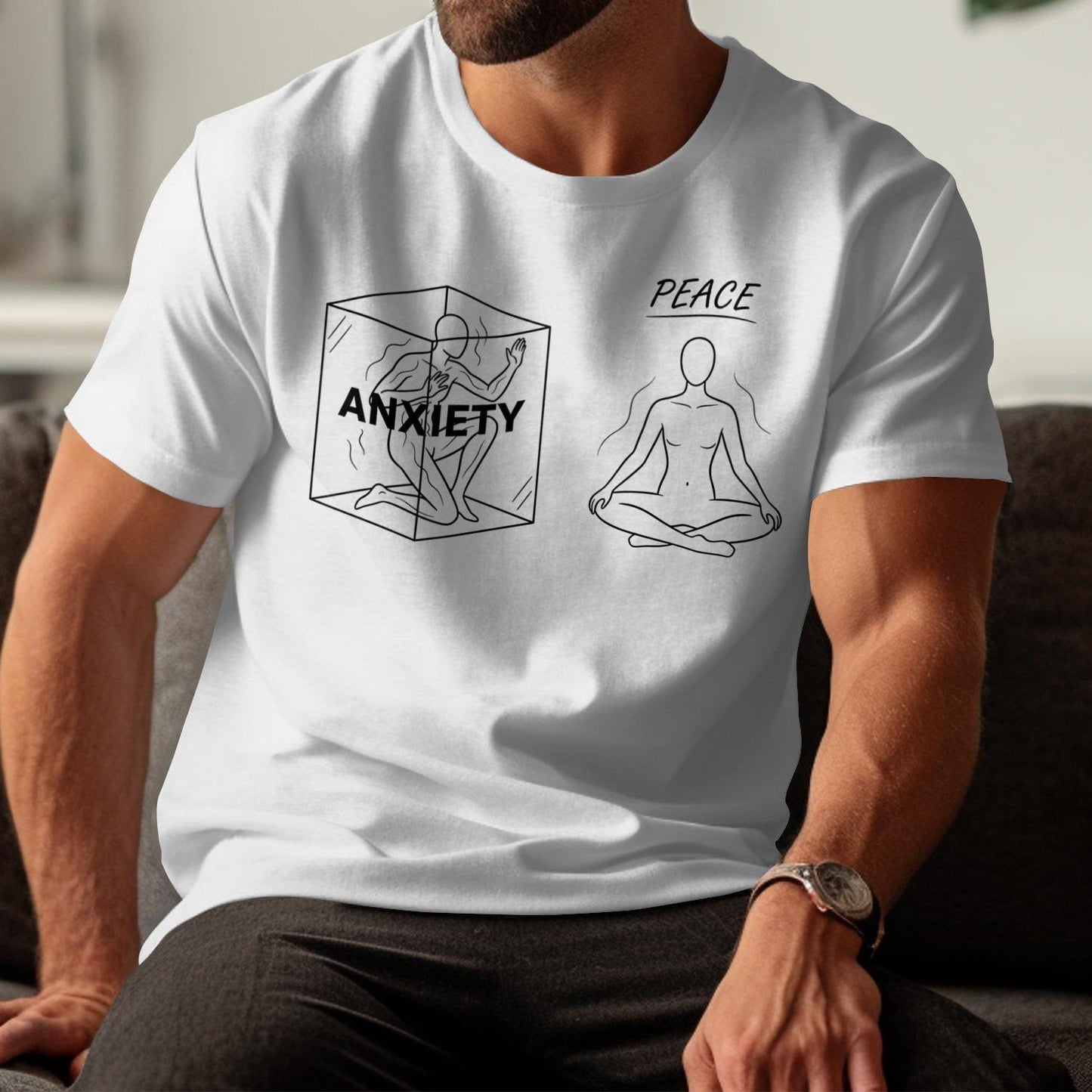 Anxiety and Peace T-Shirt: Mental Health Awareness Tee Yoga Lover Shirt Mindfulness Gift