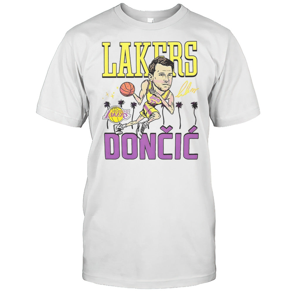 Lakers Doncic NBA Basketball Player Dribble Palms Caricature Signature Shirt