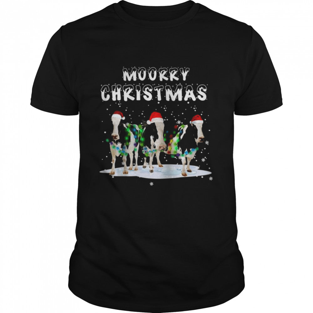 Merry Christmas Cow Shirt Moory Lights Reindeer Cow Moo Shirt
