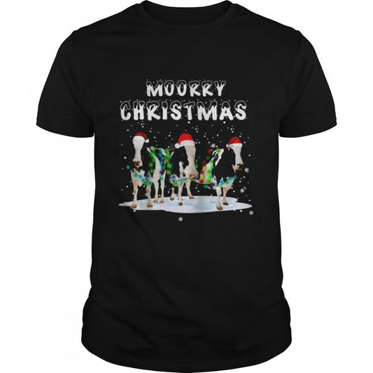 Merry Christmas Cow Shirt Moory Lights Reindeer Cow Moo Shirt