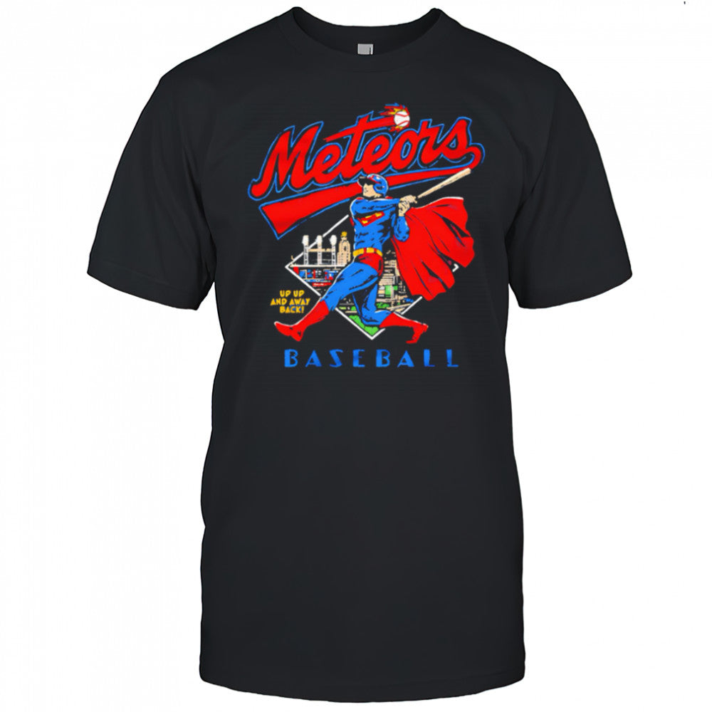 Meteors Superman Up Up And Away Back baseball shirt