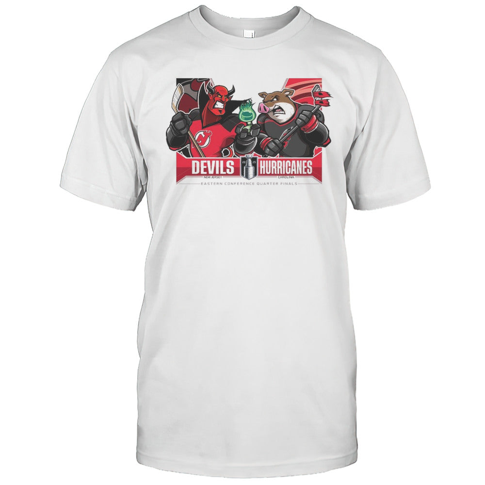 New Jersey Devils Vs Carolina Hurricanes 2025 Stanley Cup Playoffs Western Conference Quarter Finals Mascot T shirt