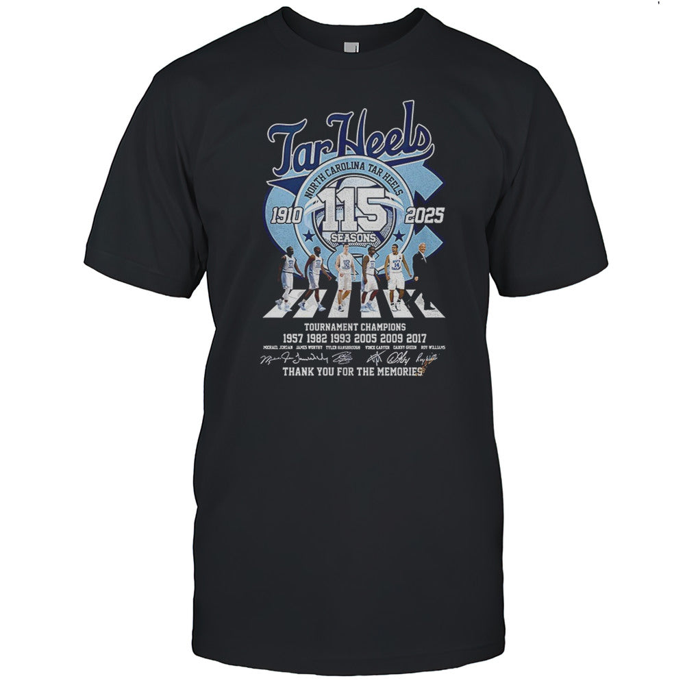 North Carolina Tar Heels Abbey Road 115 Seasons 1910 2025 Thank You For The Memories Signatures Shirt