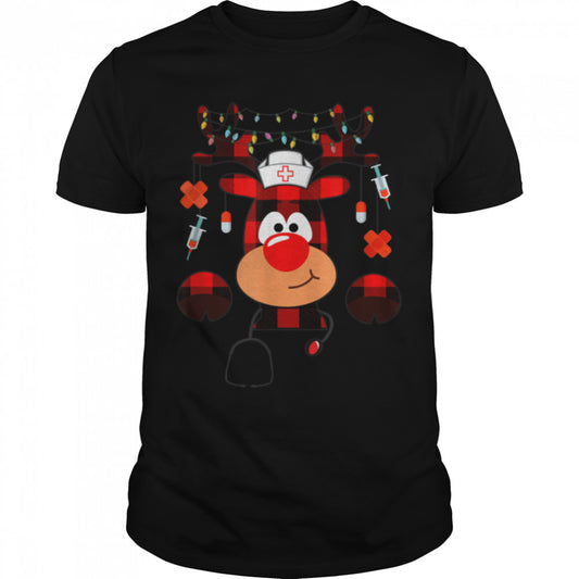 Plaid Reindeer Nurse Christmas Xmas Holiday T Shirt B0B7DZFRG5