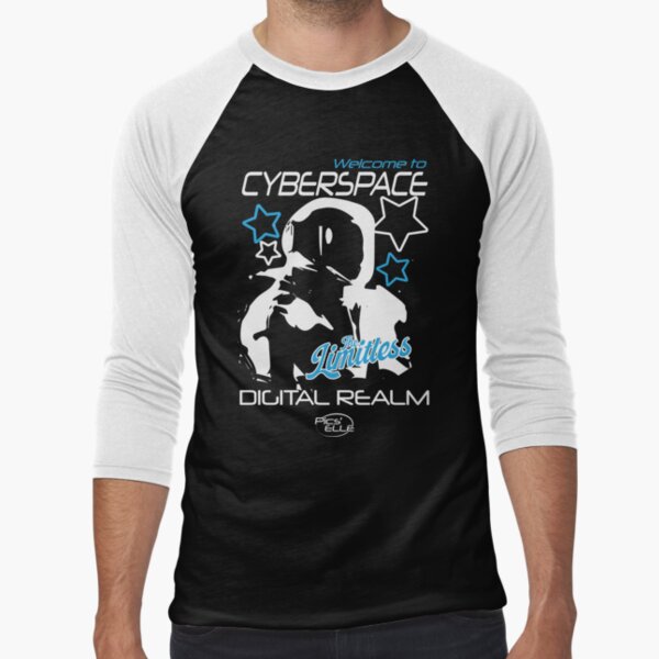 CYBERSPACE – White and blue astronaut on futuristic black background Y2K Baseball ¾ Sleeve T-Shirt for Sale by OldAesthetiX