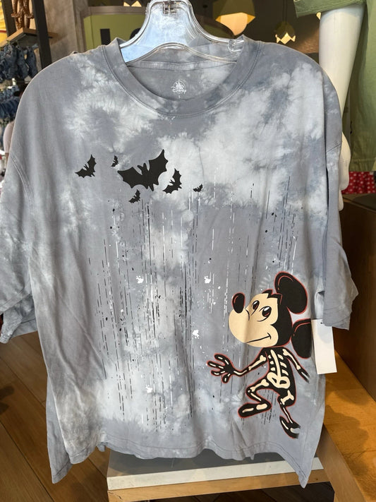 Disney Parks 2025 Halloween Mickey Mouse Skeleton T Shirt Small Tie Dye Bats