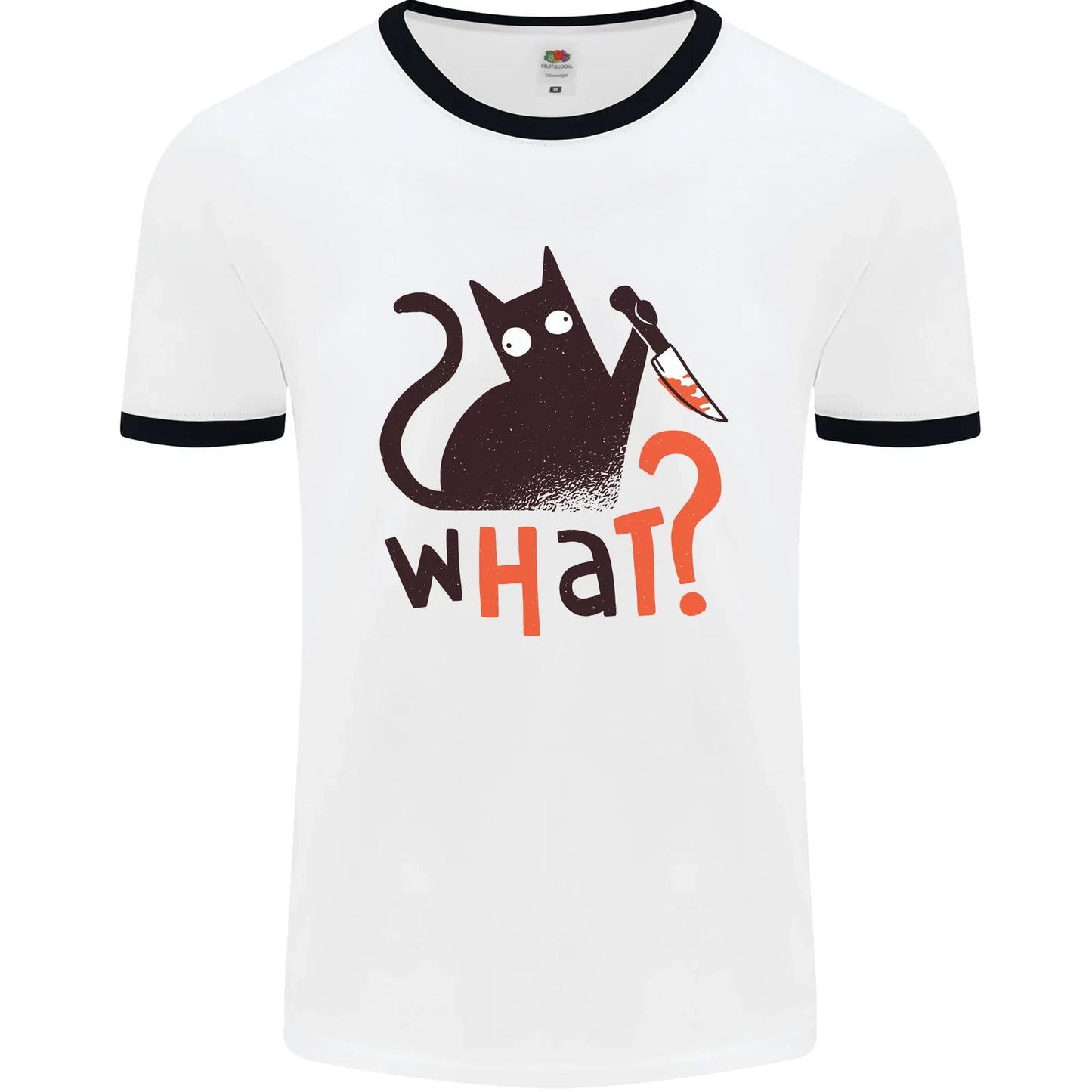 What? Funny Murderous Black Cat Halloween Mens Ringer T-shirt