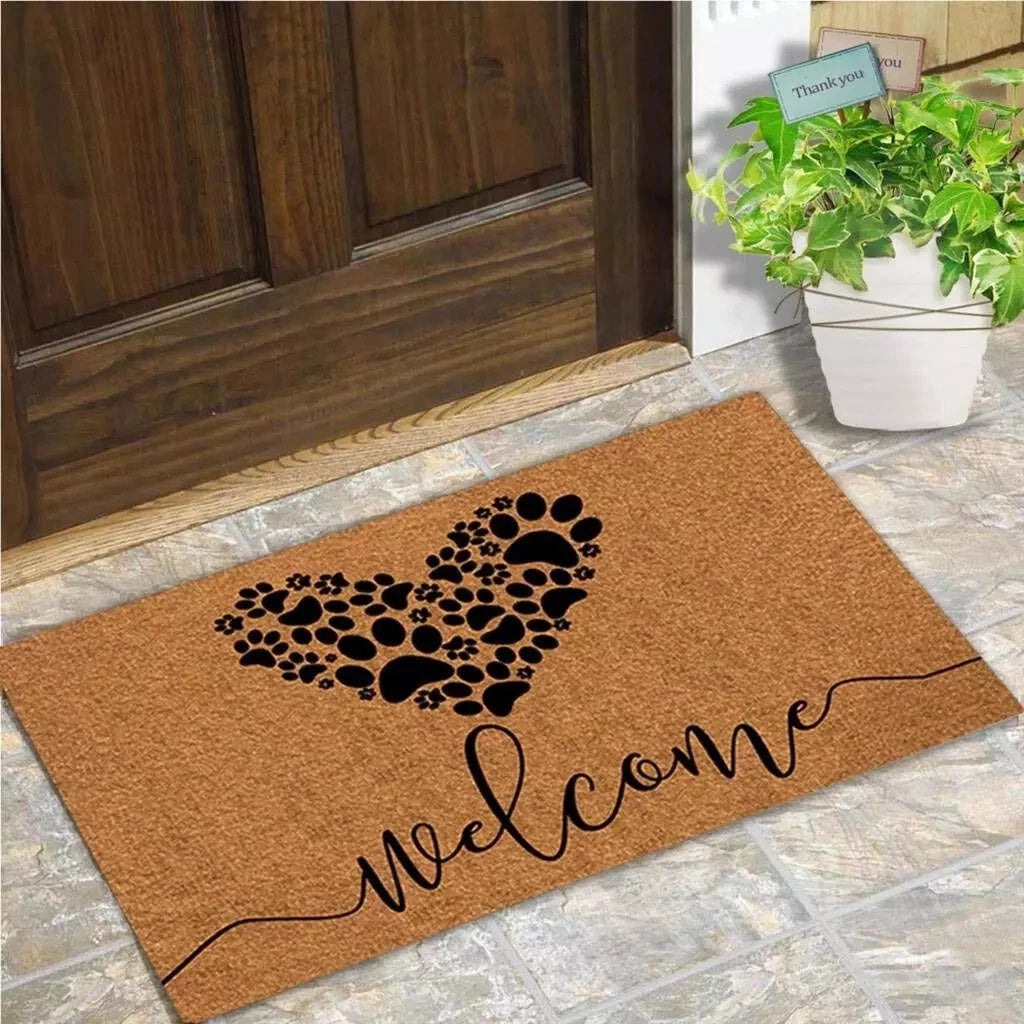 Doormat Entrance Floor Mat Funny Doormat Welcome Dog Paws Love Door Mat Home