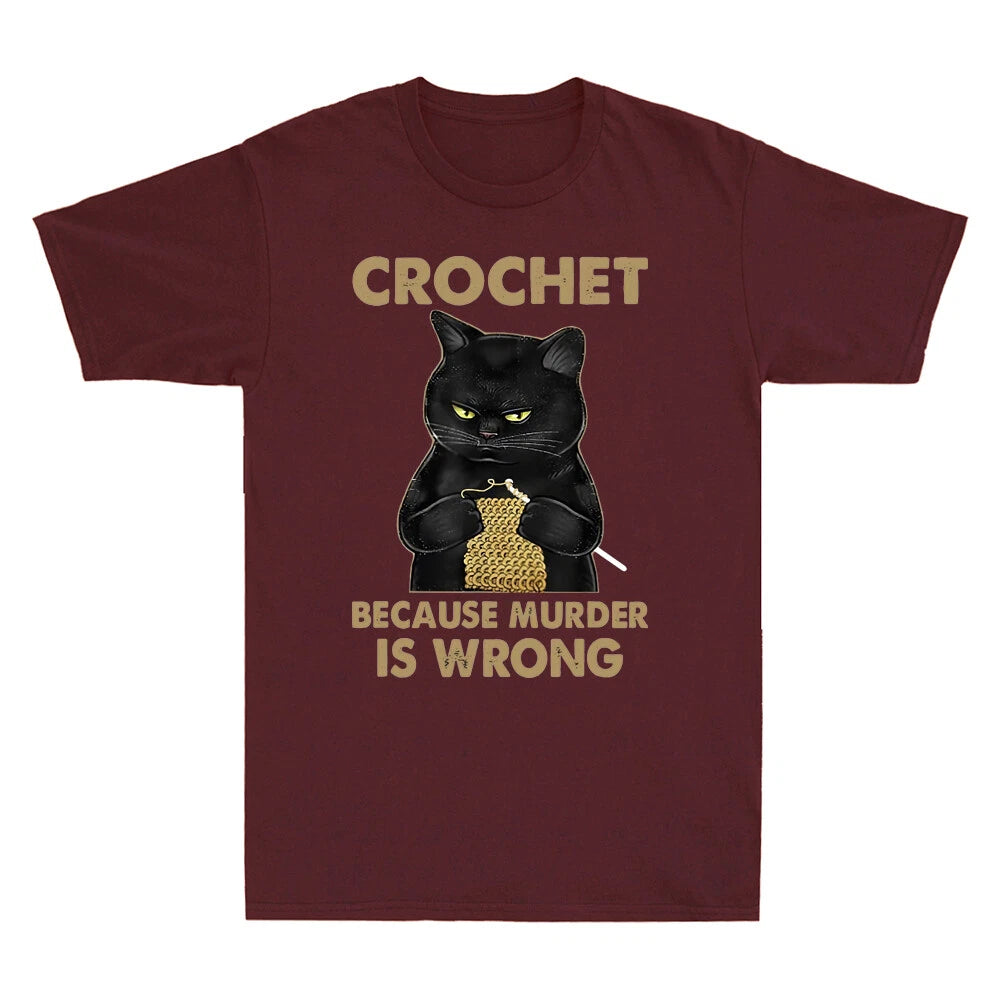 Black Cat Knits Knitting Crochet Because Murder Is Wrong Vintage Men's T Shirt