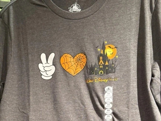 Disney Parks 2025 Halloween Peace Love Haunted House T Shirt Xsmall Wdw Gray