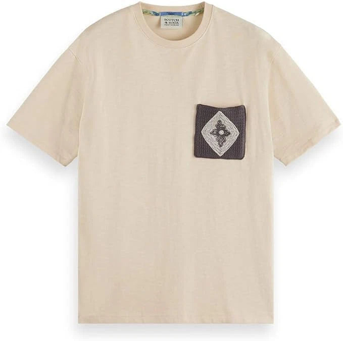 Scotch & Soda Men's Relaxed Fit Crochet Pocket T-shirt | Beige | Small