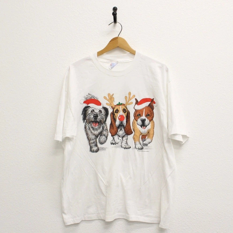 Vintage Christmas Dog T Shirt Xl