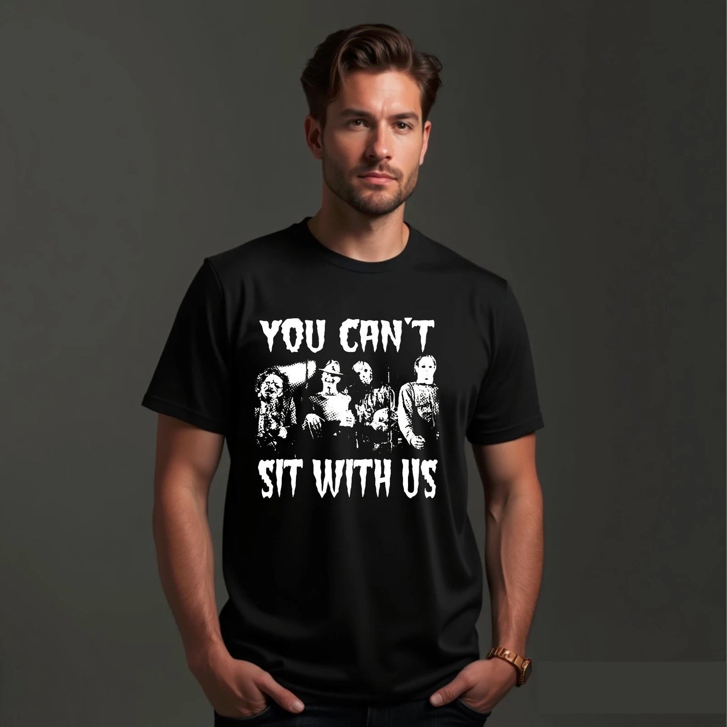 You Can't Sit With Us Classic Horror Movie Evil Villain Scary Gift Tee T-shirt