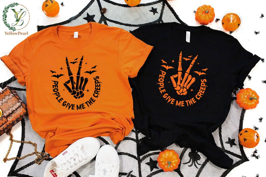 2025 Custom Halloween Couple Unisex Tshirt , People Give Me The Creeps