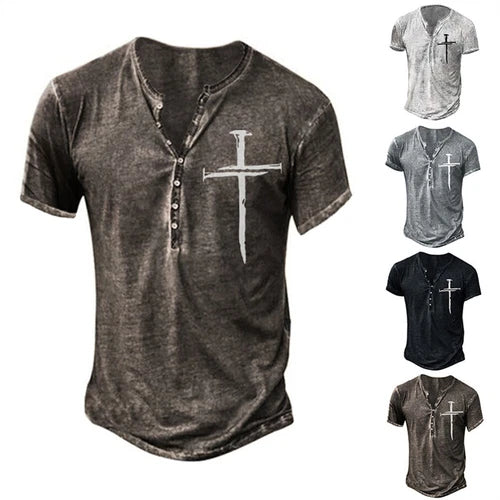 New Mens Henley Shirt Casual Shirts Short Sleeve Button Tops Blouse Hot Selling T-Shirt | Iconic Graphic Look | Must-Have For Collectors